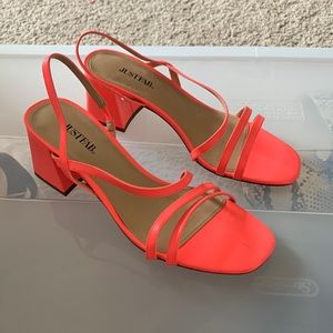 Neon pink heeled sandals